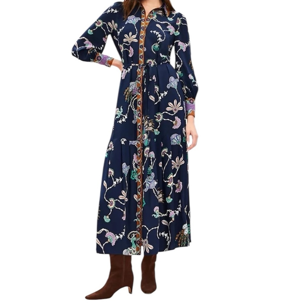 🆕 LOFT Navy Dress with Floral peacock Embroidery Size 4P